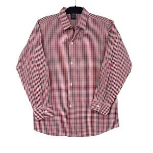 IZOD Boys XL 14/16 Red‎ White Navy Blue Gingham Check Button Down Shirt Regular